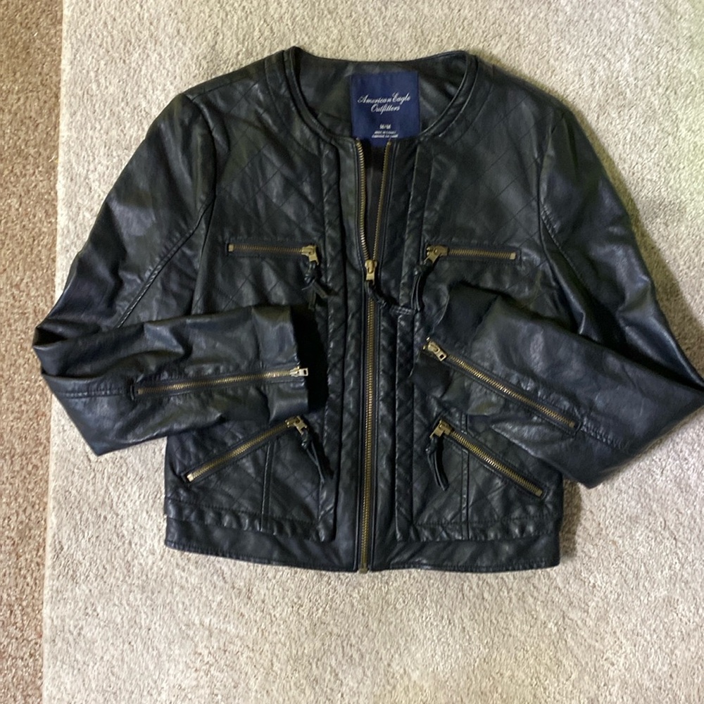 SOLDAmerican Eagle Vegan Leather Jacket With Zippers Women’s Size M